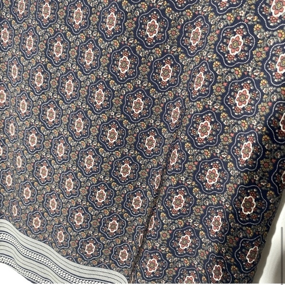 Les Amis Navy Blue Brown Cream Print Long Bell Sleeve Boho Blouse S - Picture 12 of 14